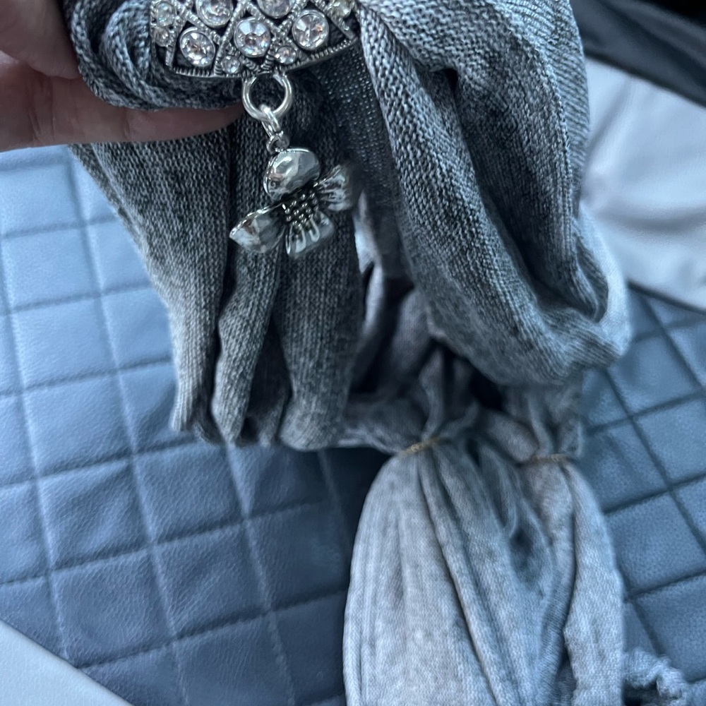 Gray Scarf with Silver Charm - Picture 1 of 7